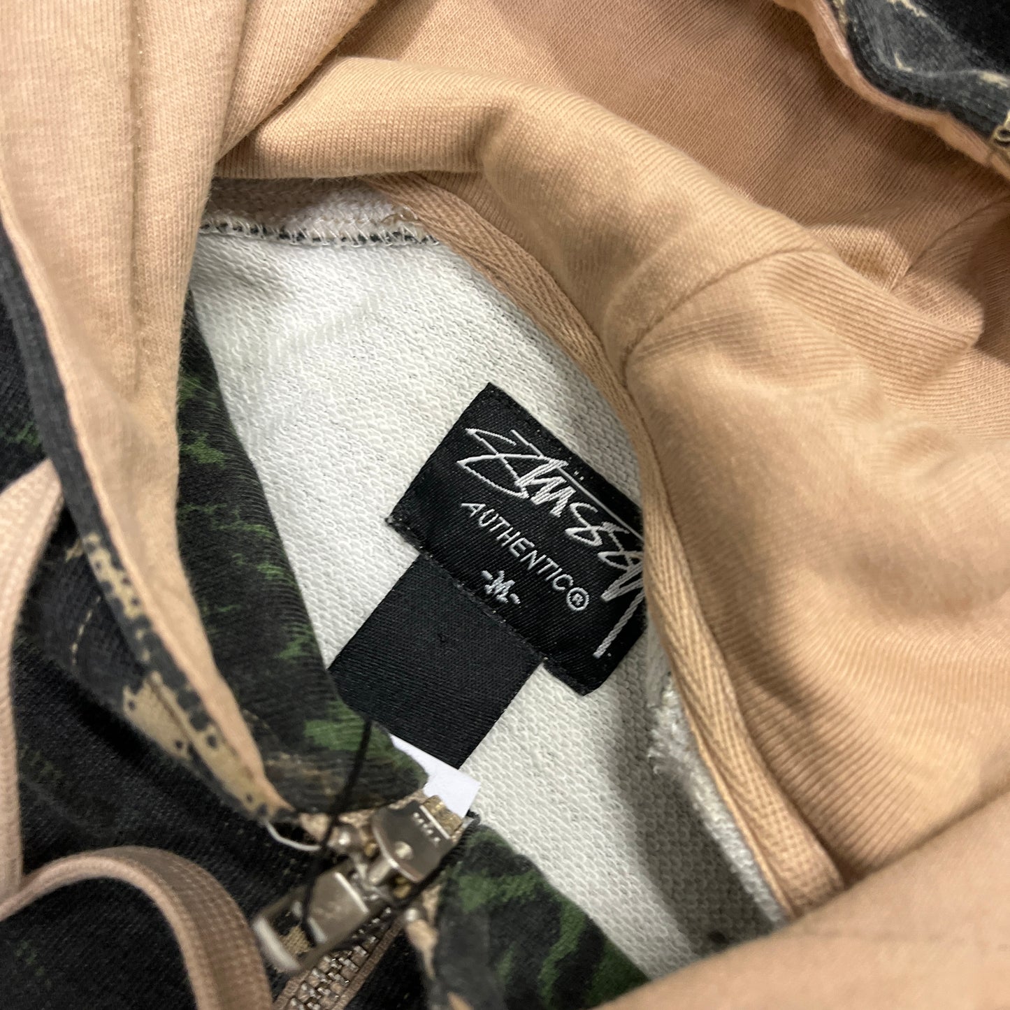 Stussy green tree camo zipup hoodie (M)