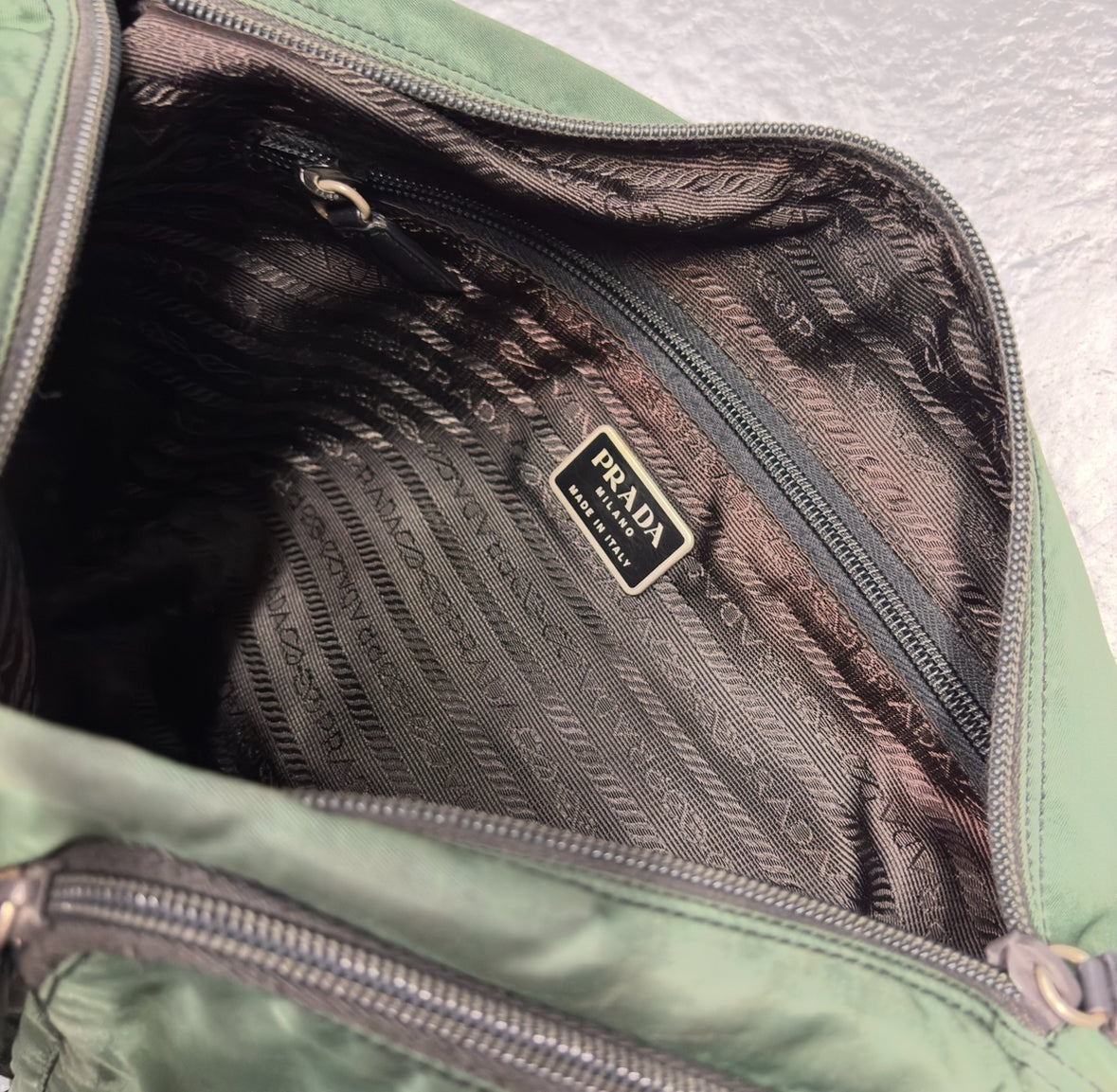 Prada green crossbody messenger bag