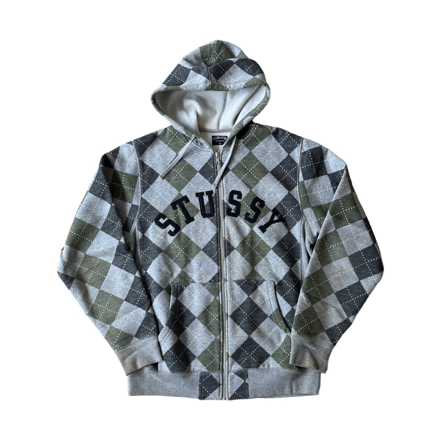 Stussy grey plaid zipup hoodie (M)