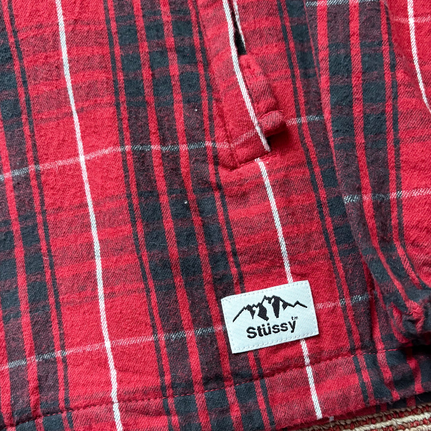 Stussy red tartan zipup jacket (XL)