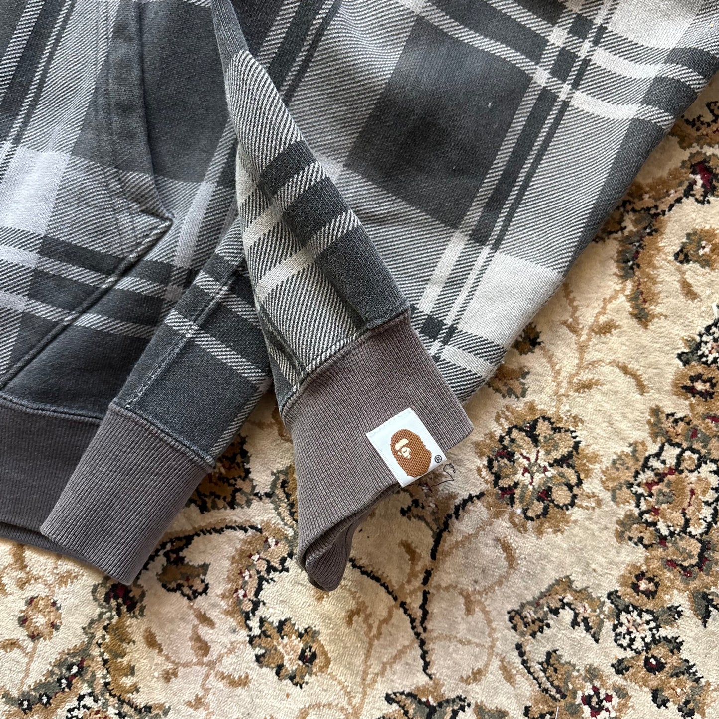 BAPE bathing ape tartan brown zip up hoodie (L)
