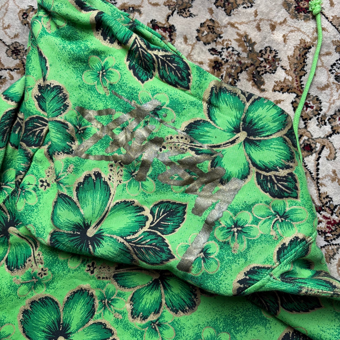 Stussy green floral zip up hoodie (M)
