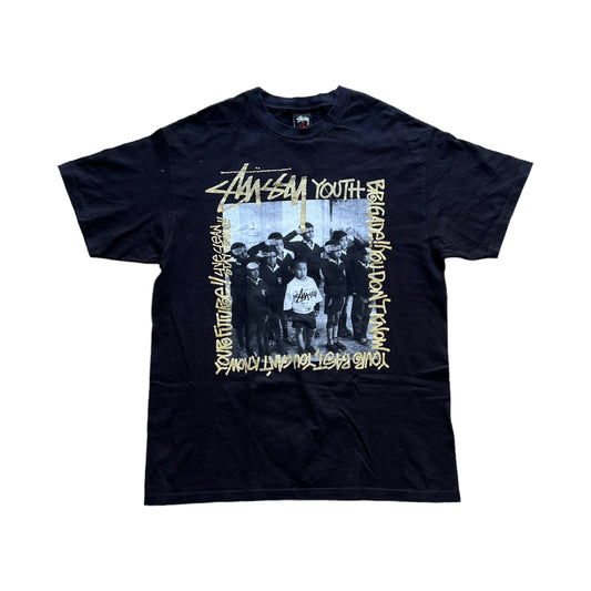 Stussy black youth spellout tee (L)