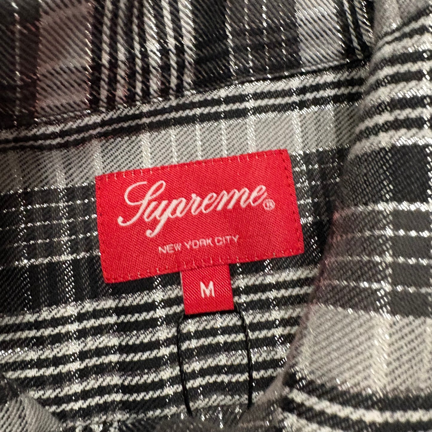 Supreme black metallic button up shirt (M)