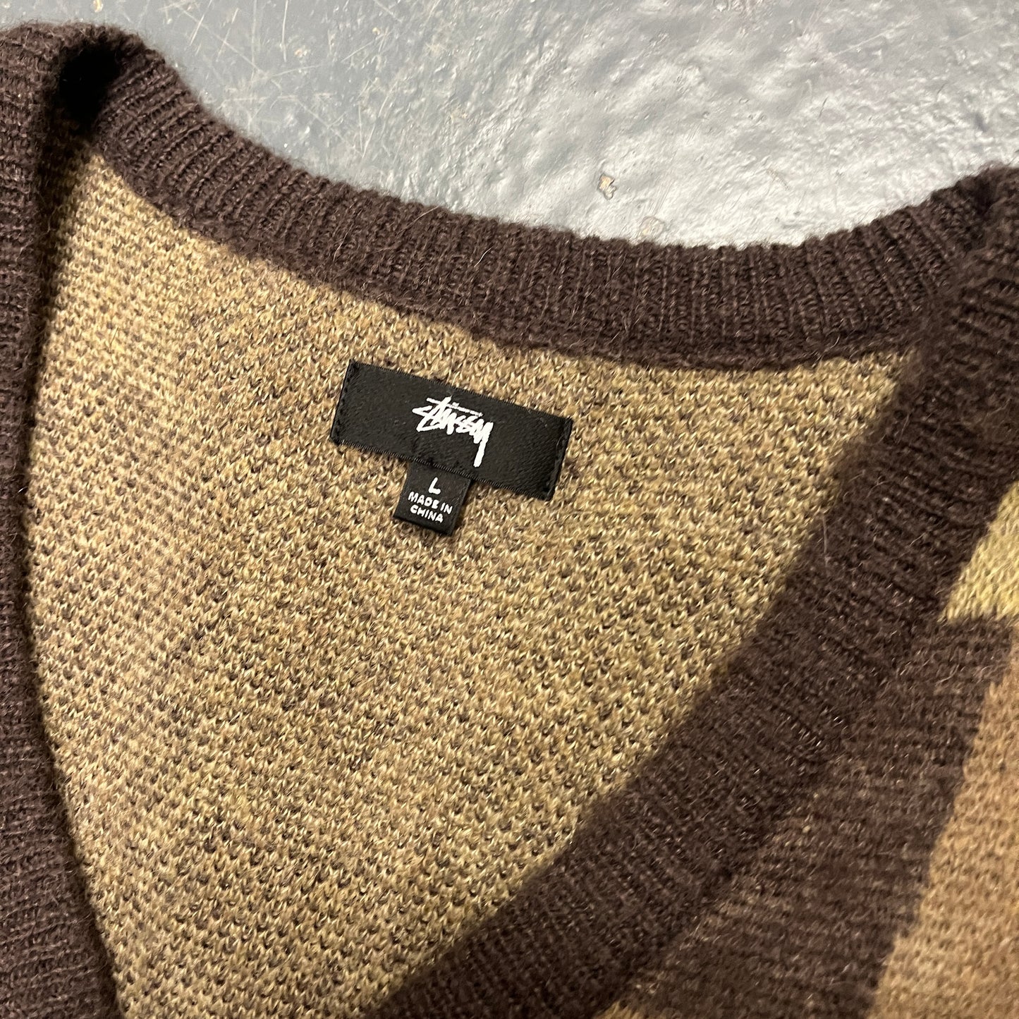 Stussy brown wobbly check knit vest