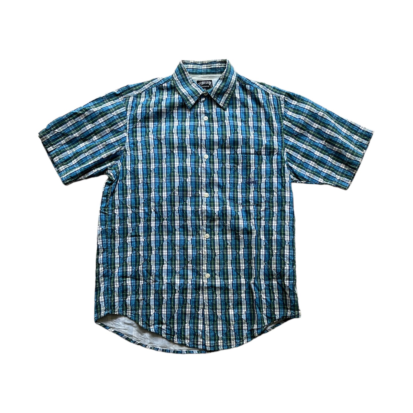 Stussy blue plaid button up shirt (S)