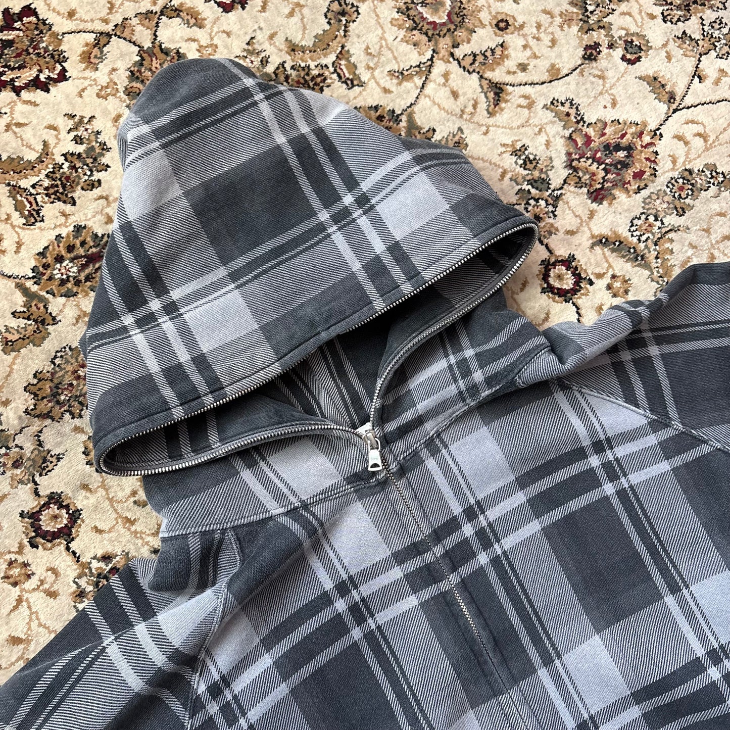 BAPE bathing ape tartan brown zip up hoodie (L)