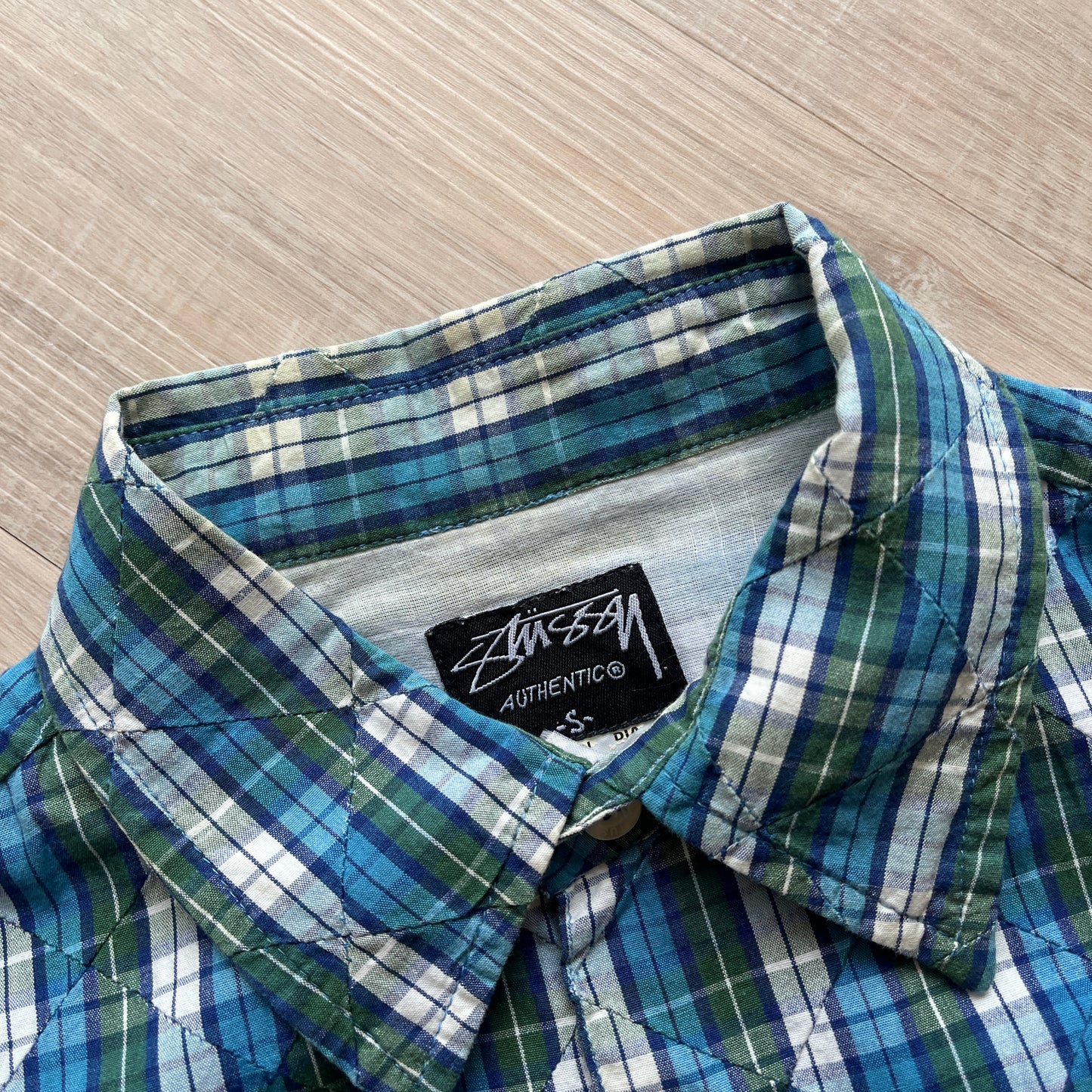 Stussy blue plaid button up shirt (S)