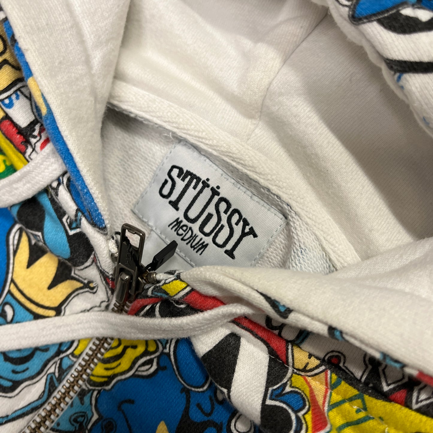 Stussy allover logo print zipup hoodie (M)