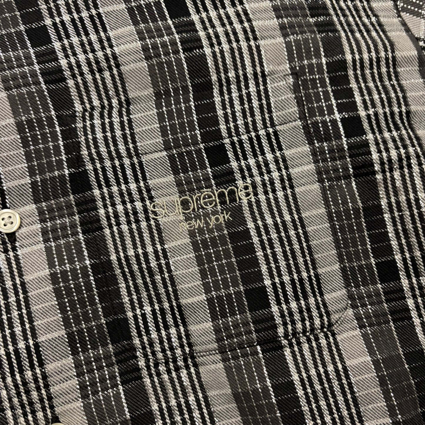 Supreme black metallic button up shirt (M)