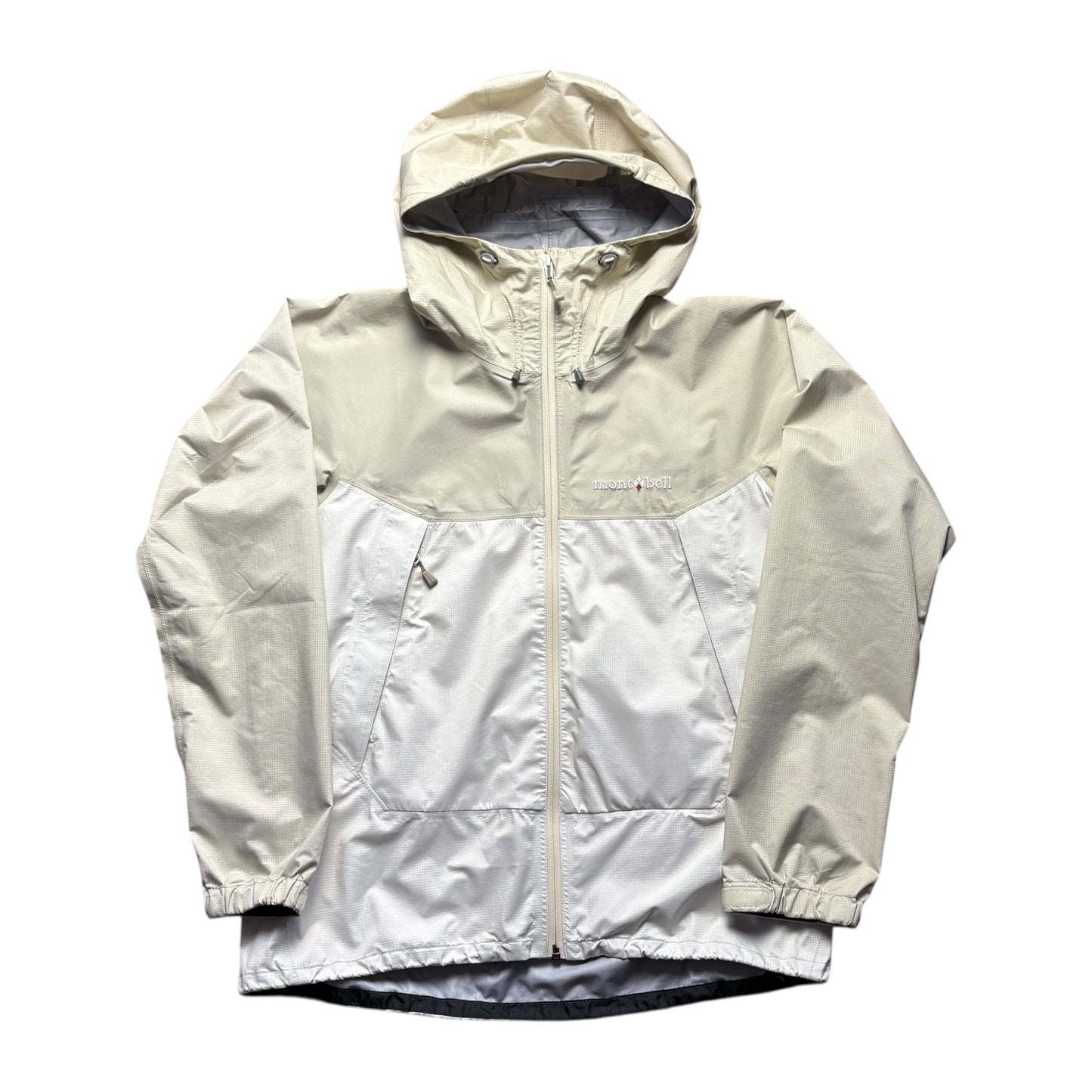 Montbell two tone beige waterproof shell jacket (L)