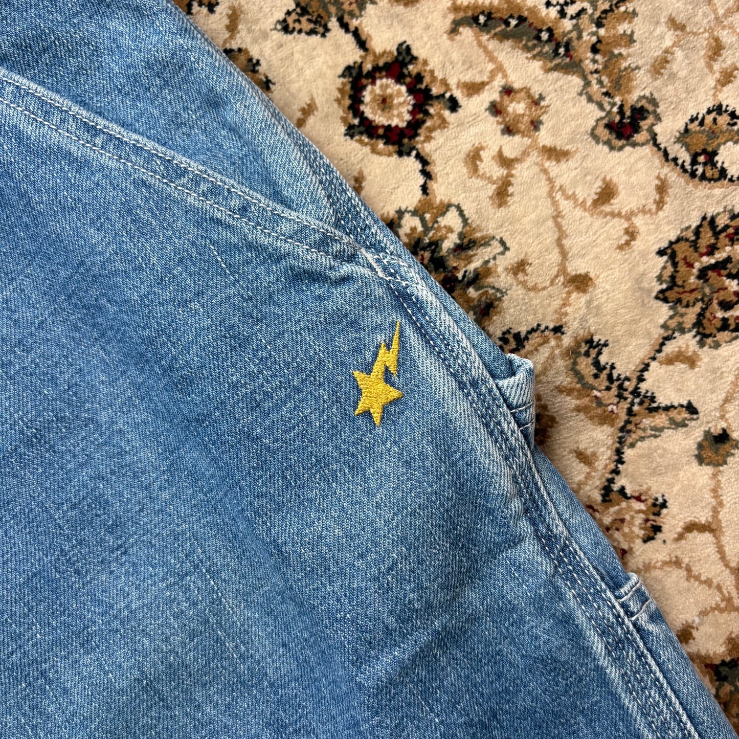 BAPE blue embroidered jorts (M)