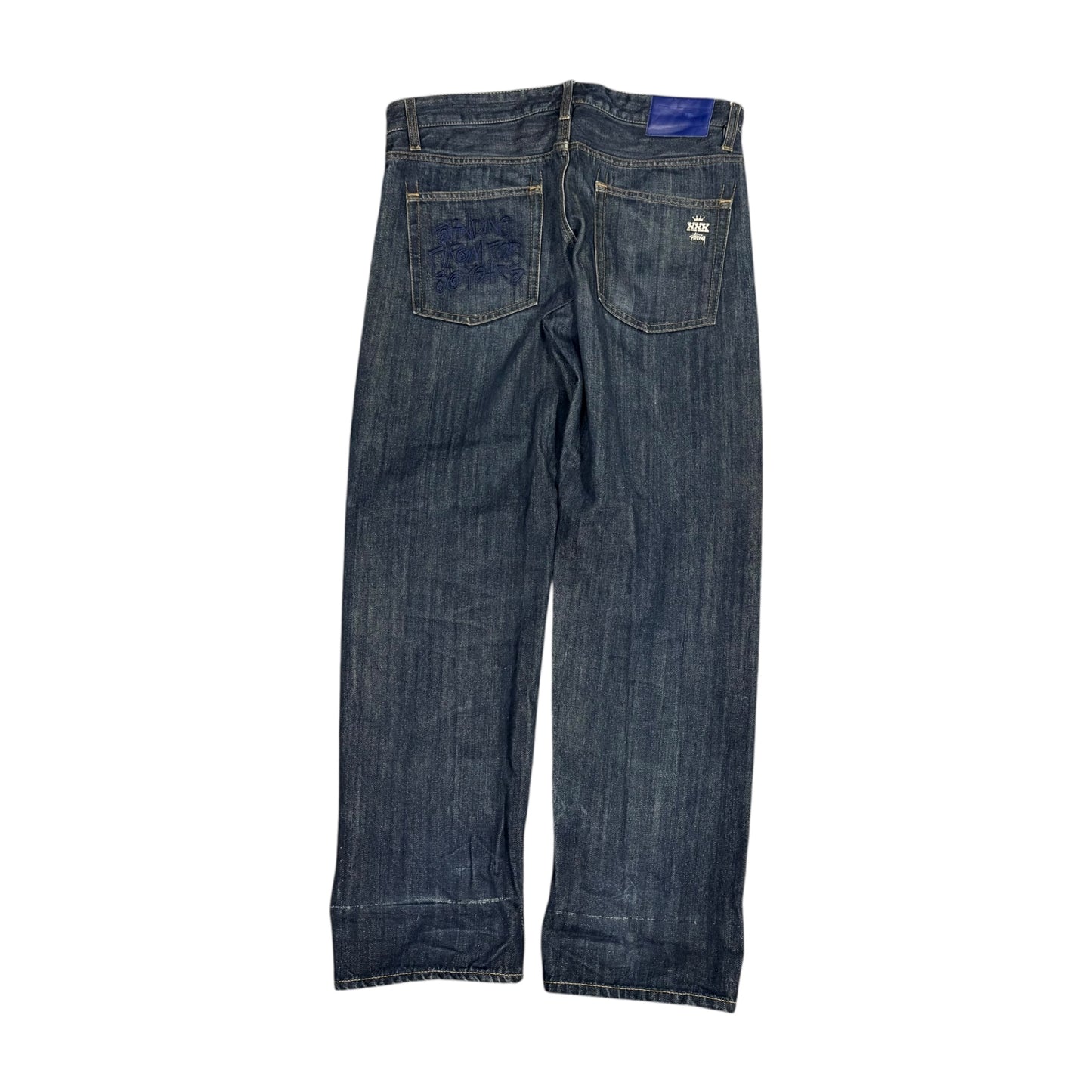 Stussy navy blue embroidered jeans (W36” L30”)
