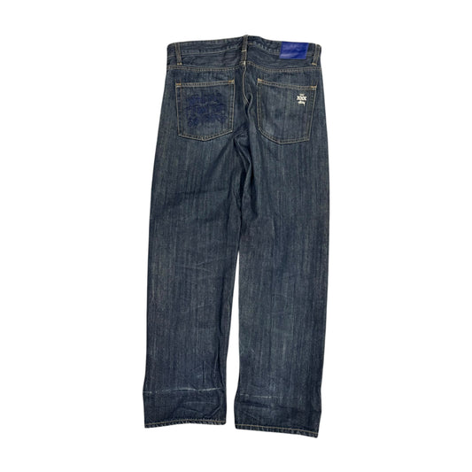 Stussy navy blue embroidered jeans (W36” L30”)