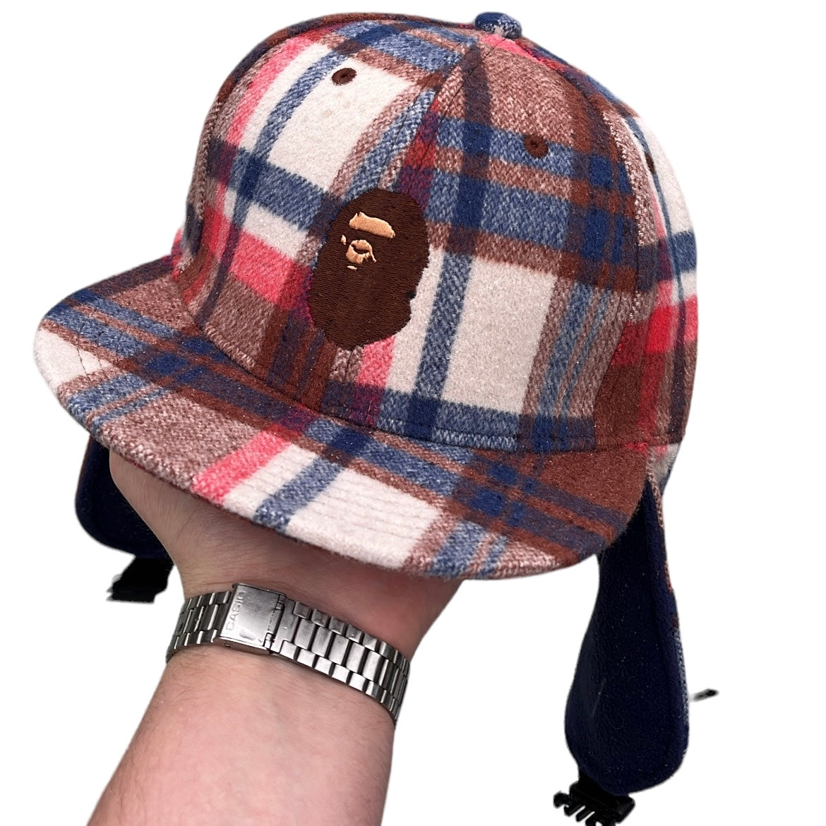 BAPE plaid trapper hat BNWT