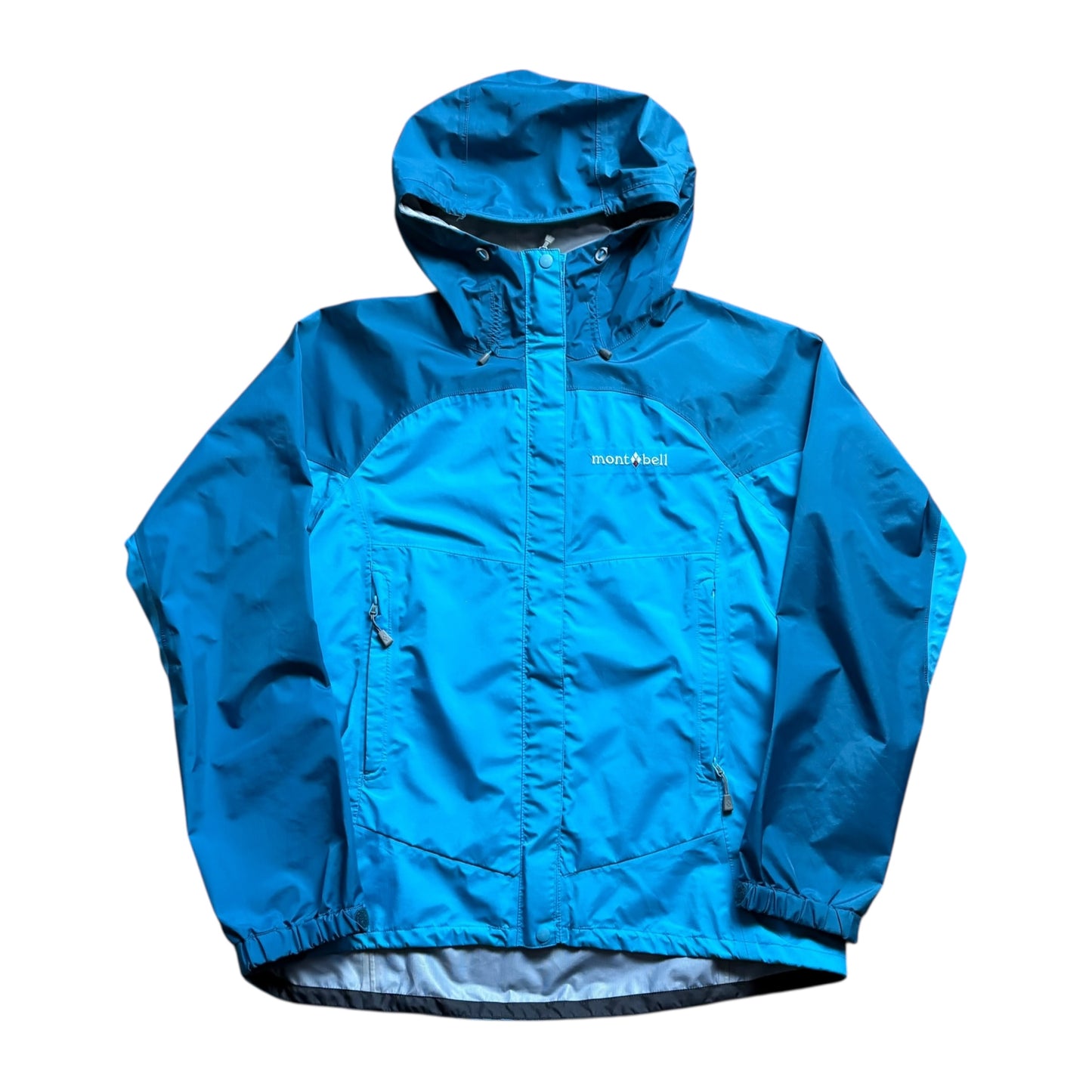 Montbell two tone blue waterproof shell jacket (L)