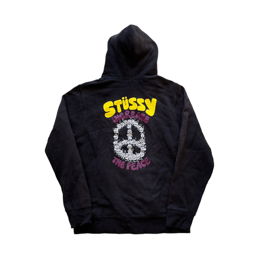 Stussy black peace spellout hoodie (L)