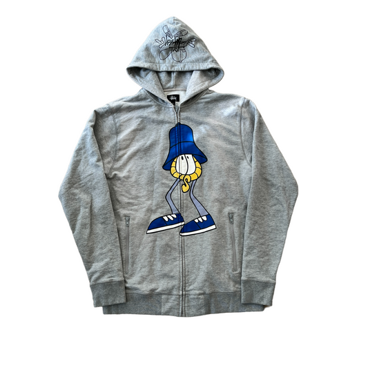 Stussy grey cartoon graphic zipup hoodie (L)